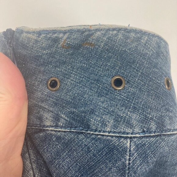 Vintage Y2K Tasha Polizzi Grommet Denim Skirt Womens 4 Flared Cotton 32in Waist - Picture 7 of 8